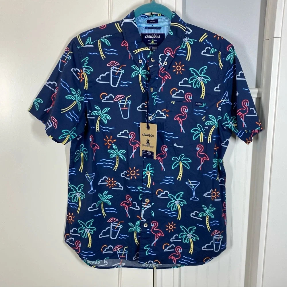 Chubbies The Neon Light Friday Button Up Shirt men’s size medium nwt frat party